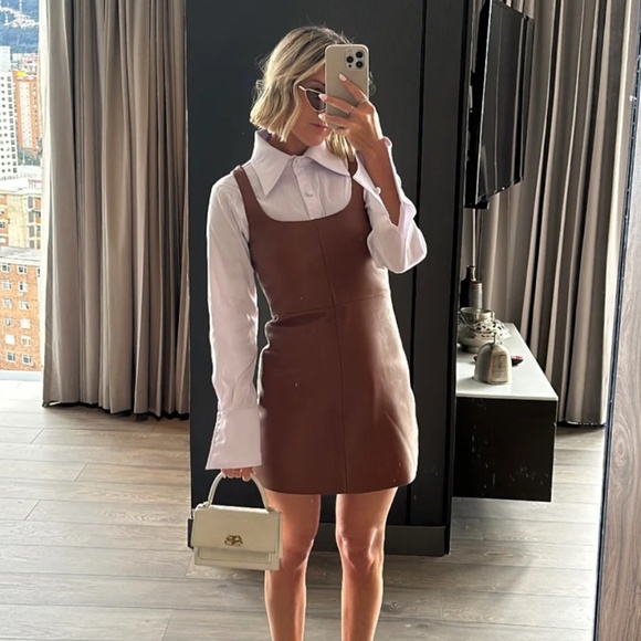 *MSRP $400* Ena Pelly Delaney Leather Mini Dress in Whiskey NWT Size 4 - Picture 2 of 13